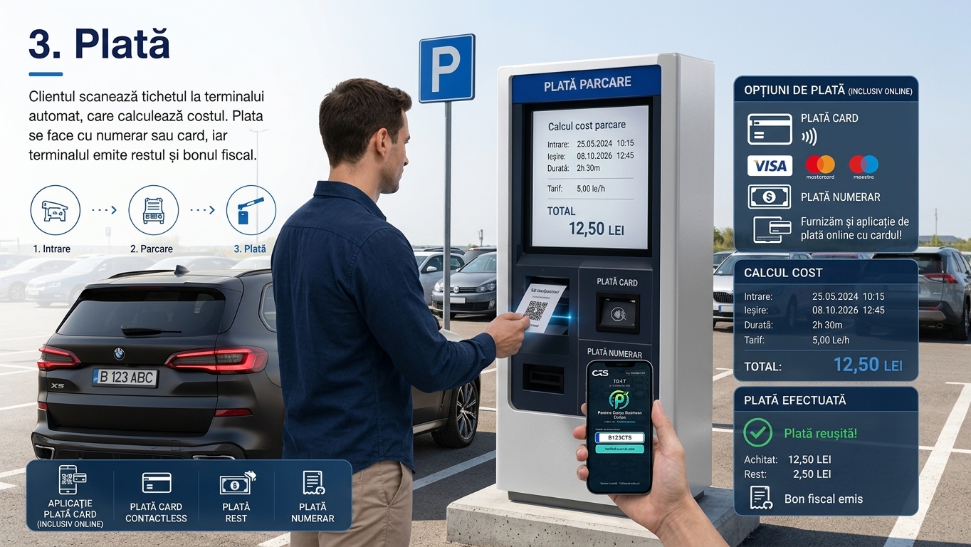 Plata parcării la terminal sau de pe telefon